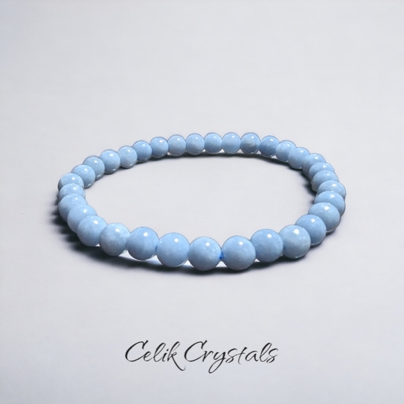 Celik Crystals Jewelry - Angelite Bracelet Rare Natural Stones 6mm Women's Healing Bracelet